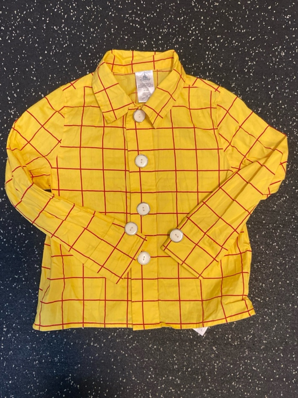 Disney Yellow Button-Down Shirt with Red Grid Toy Story Woody 7/8 youth